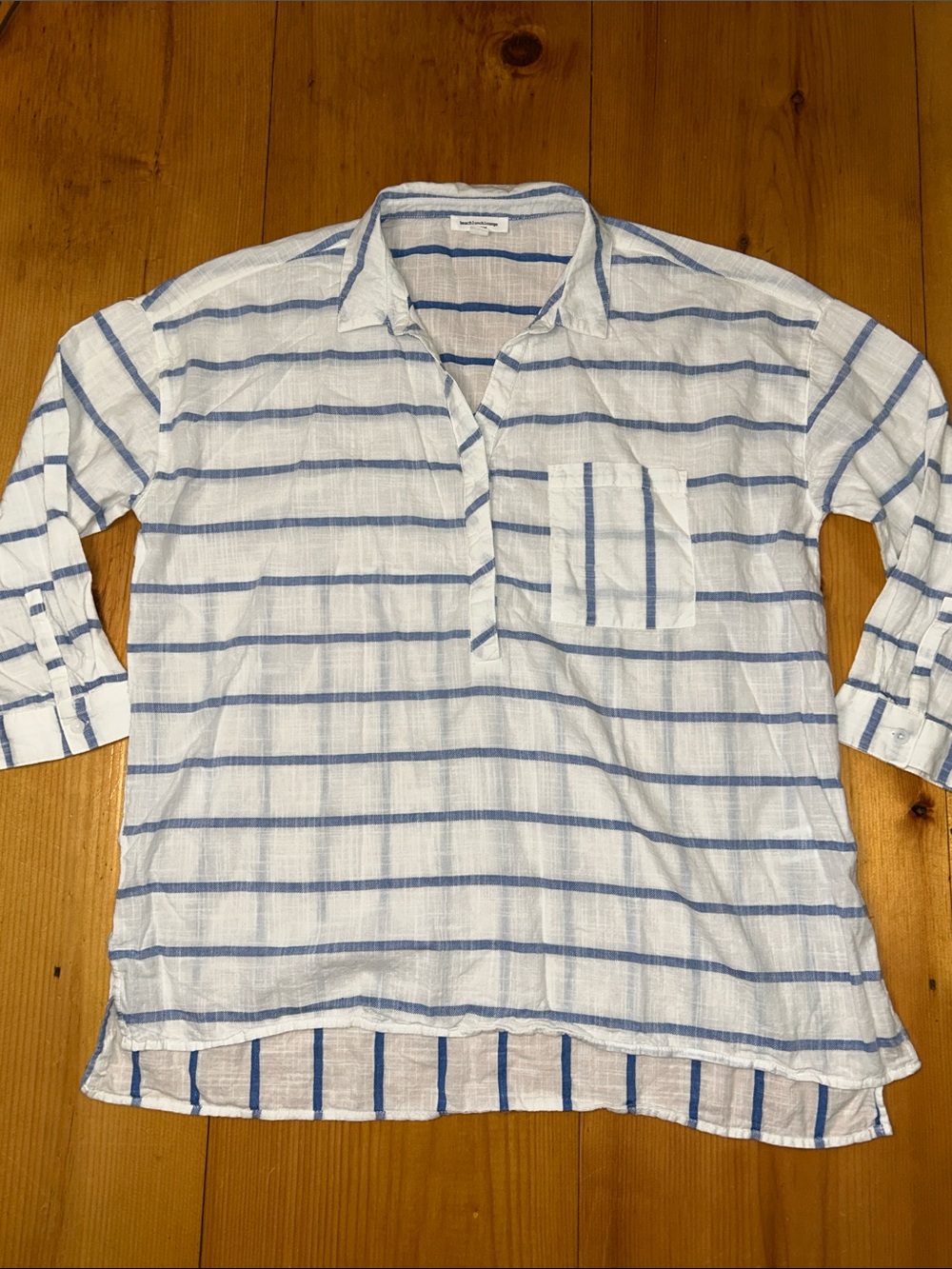 beachlunchlounge XL trendy gauze 100% cotton White Tunic with Light Blue Stripes
